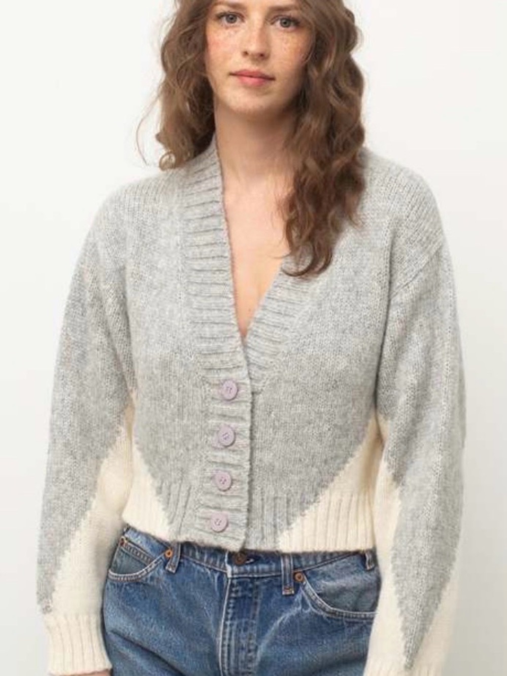 Untitled in Motion Belan Cardigan Sweater - Gray & Cream